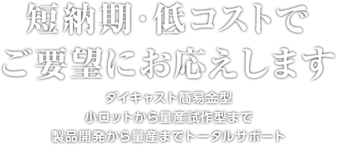 短納期・低コストでご要望にお応えします ダイキャスト簡易金型小 ロットから量産試作型まで製品開発から量産までトータルサポート  